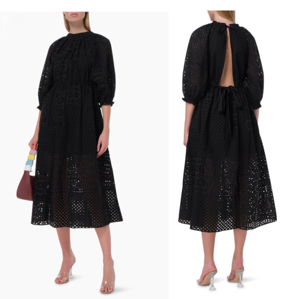 NWT Rhode | Amara Cutout Broderie-Anglaise Cotton Dress in Black